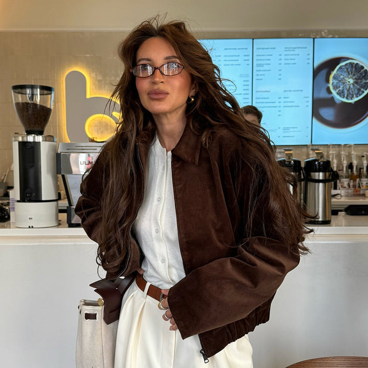 Damen modische Cordjacke mit komfortablem Schnitt und vielseitiger Einsatzmöglichkeit Drune