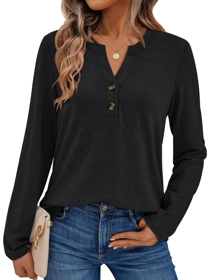 Damen lässiges Langarmshirt mit Knopfdetail und Rundhalsausschnitt Drune