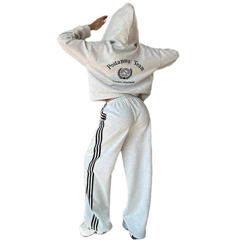 Damen lässiger Cropped Hoodie mit weitem Jogger Drune