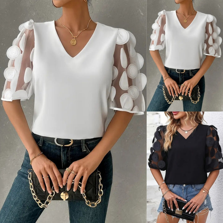 Damen Bluse mit transparenten Puffärmeln und eleganten Detail Drune