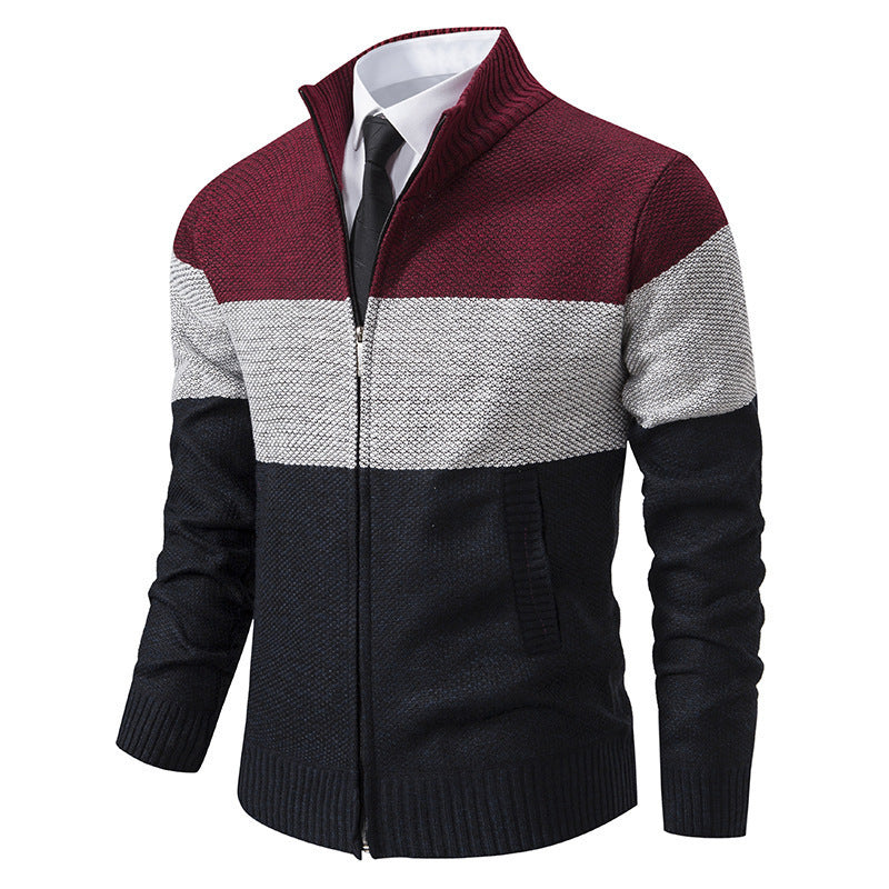 Herren modische Strickjacke mit strukturiertem Farbblockdesign Drune