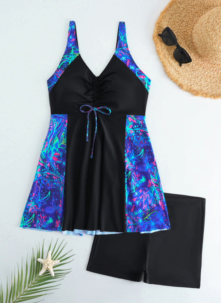 Damen Strandkleid Badeanzug mit elegantem Leopardenmuster Drune
