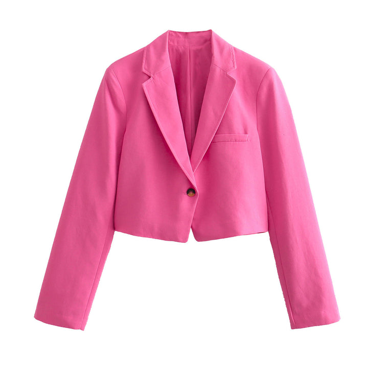 Damen cropped Blazerjacke mit elegantem Revers und praktischen Taschen Drune