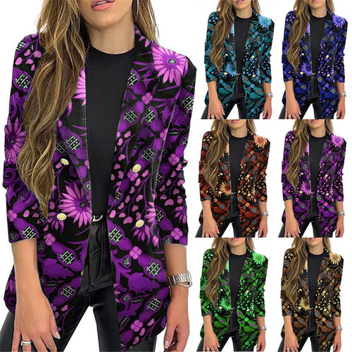 Damen Blazer mit floralem Muster und eleganten Knöpfen Drune