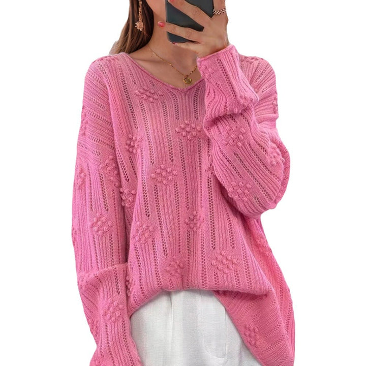 Damen Strickpullover mit detailliertem Muster und V-Ausschnitt Drune