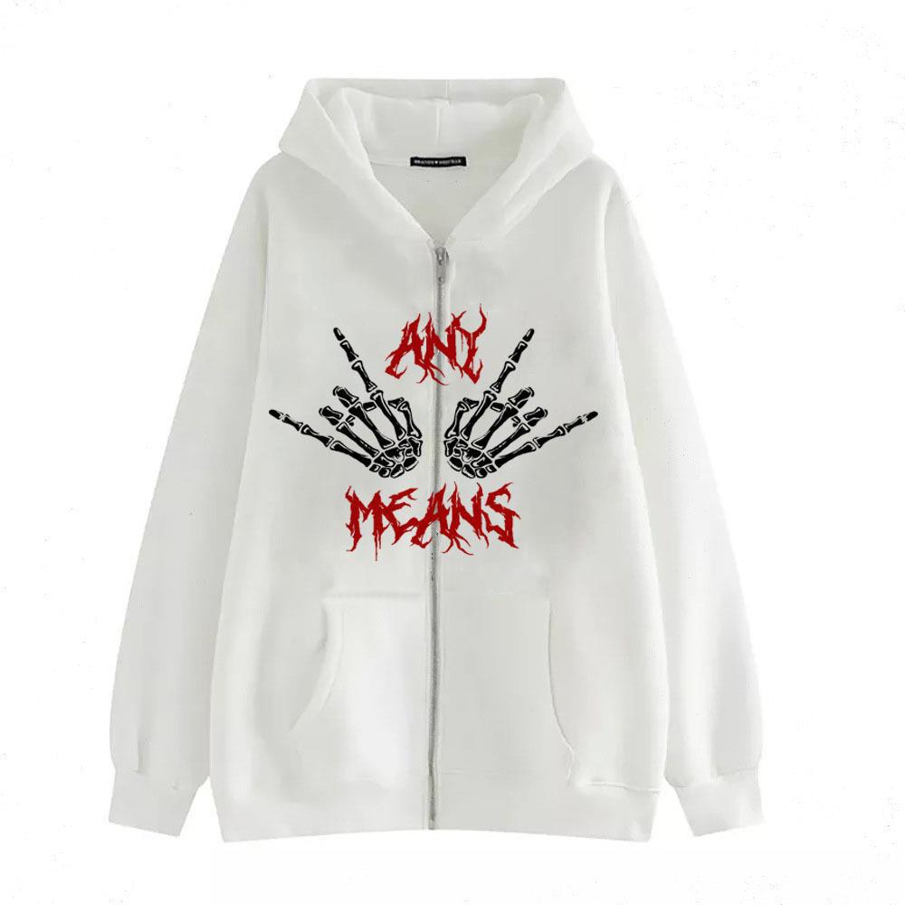 Damen Kapuzenjacke mit einzigartigem Skelettmotiv und praktischen Kängurutaschen Drune