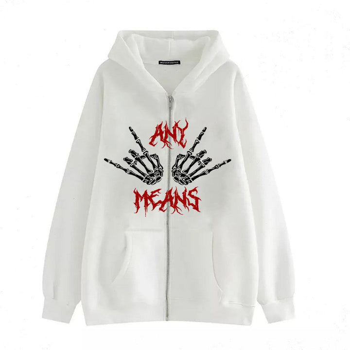 Damen Kapuzenjacke mit einzigartigem Skelettmotiv und praktischen Kängurutaschen Drune