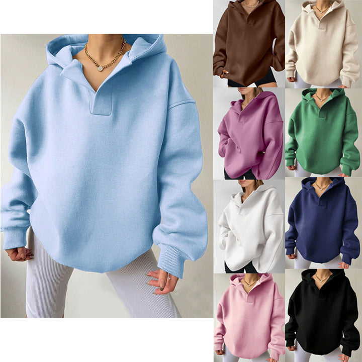 Damen Oversized Hoodie mit kurzem Kragen und praktischen Seitentaschen Drune