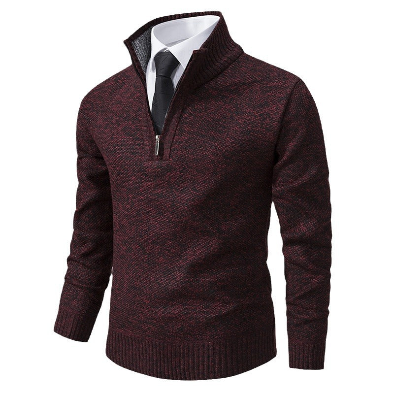 Herren eleganter Strickpullover mit halbem Reißverschluss und strukturierter Oberfläche Drune