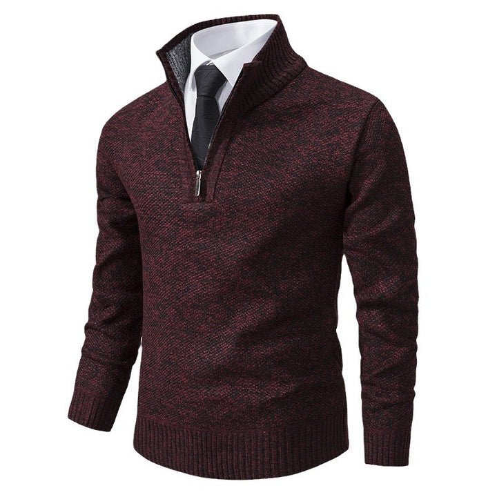 Herren eleganter Strickpullover mit halbem Reißverschluss und strukturierter Oberfläche Drune
