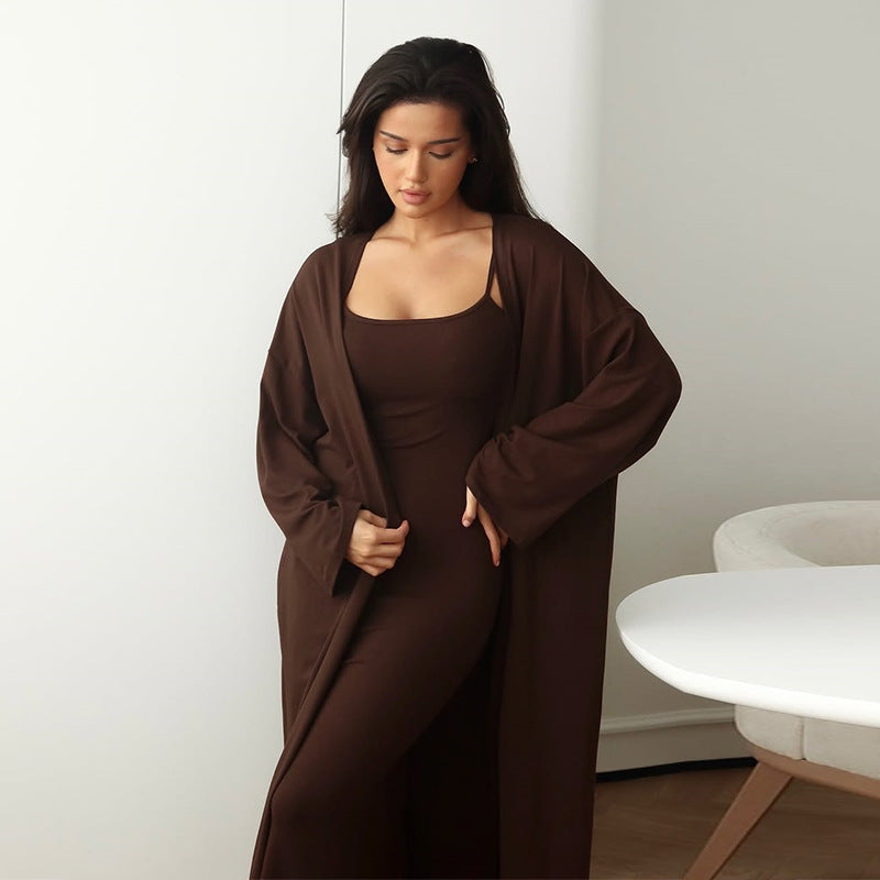 Damen Langärmliges Maxikleid mit offenem Cardigan Drune