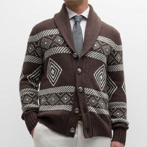 Herren Strickjacke mit modernem grafischen Muster und klassischem Kragen Drune