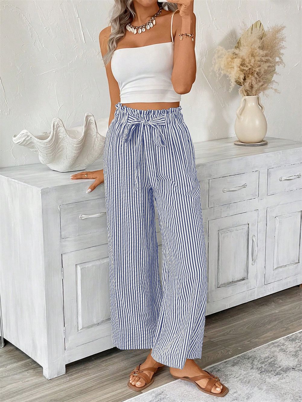 Damen lässige gestreifte Sommerhose Drune