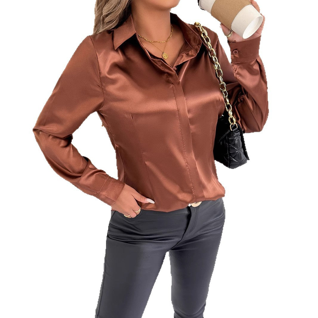 Damen Satin-Bluse mit klassischem Kragen Drune