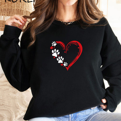 Damen Sweatshirt mit kreativem Herz- und Pfotendesign Drune