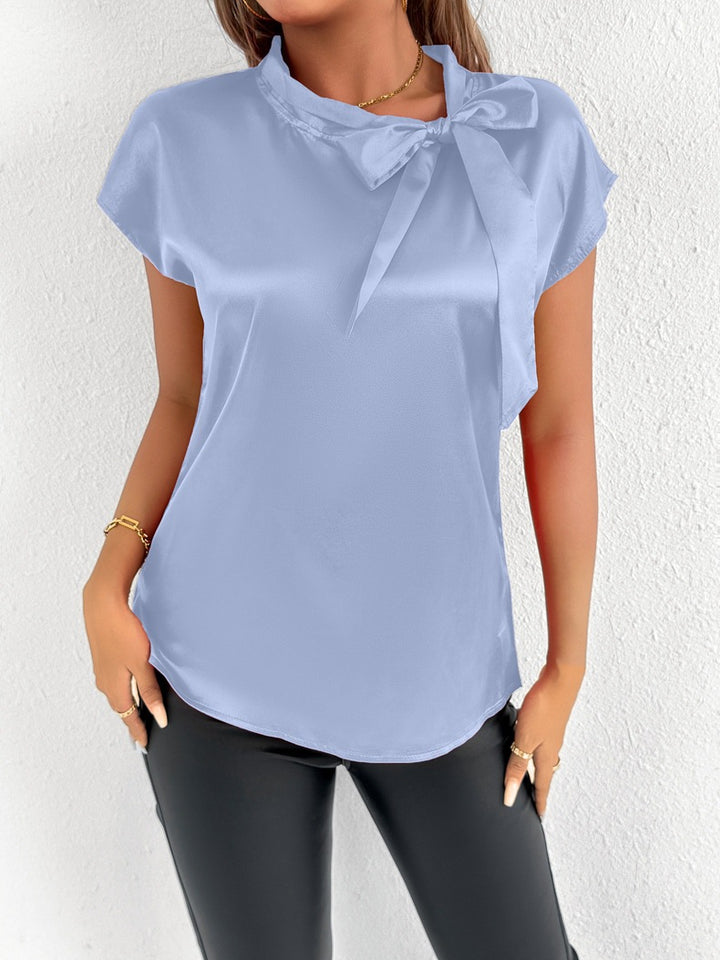 Damen Elegantes Top mit Schleifendetail und Stehkragen Drune