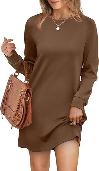 Damen lässiges Sweatkleid mit langem Arm und Rundhalsausschnitt Drune