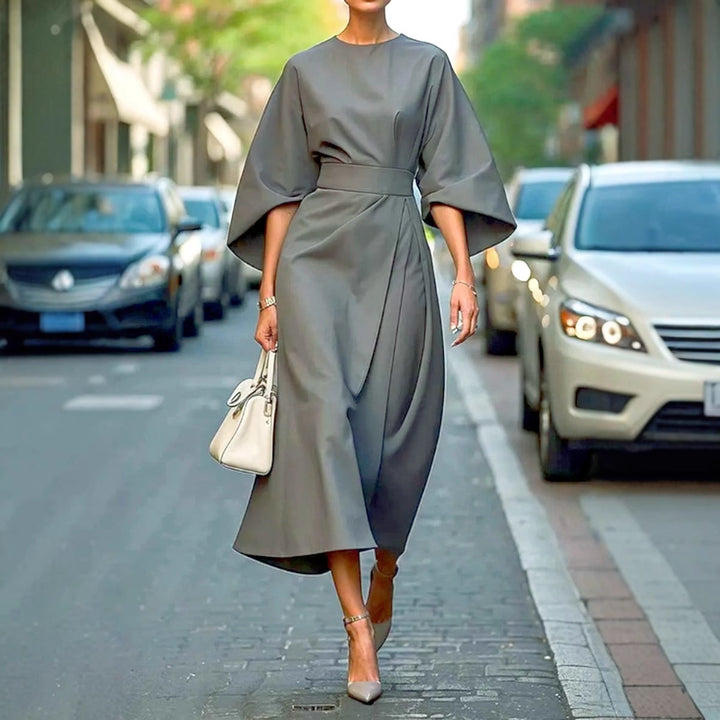 Damen elegantes Maxikleid mit weitem Schnitt und Taillengurt Drune