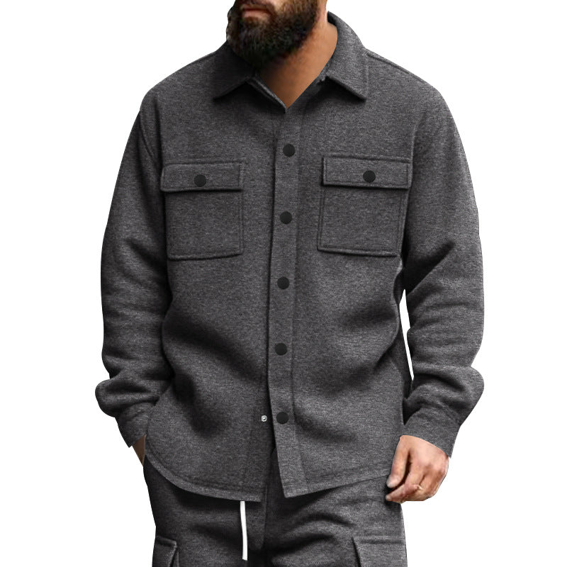 Herren nan robuste Wollfleece-Überhemdjacke mit aufgesetzten Brusttaschen und Druckknopfleiste Drune