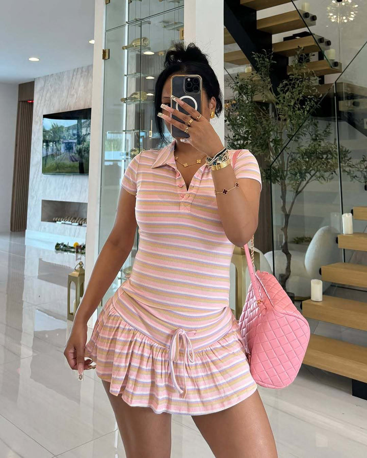 Damen Sportliches Polo-Kleid mit Rüschendetails Drune