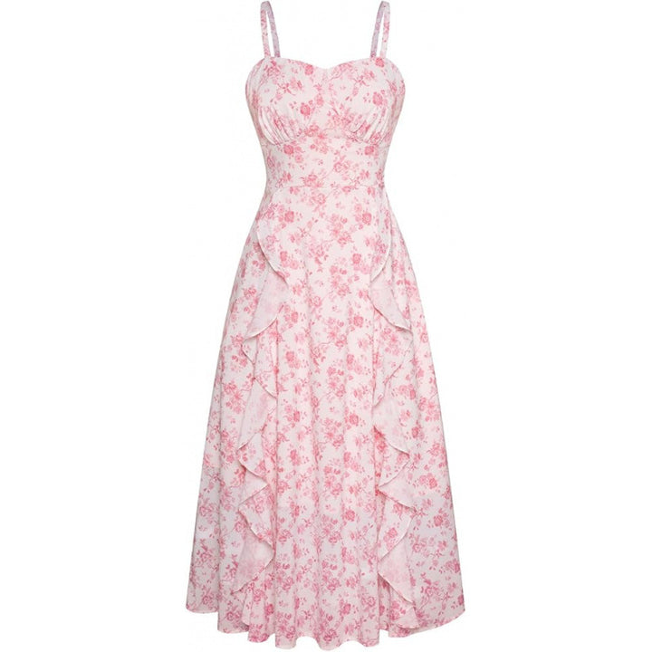 Damen Freizeitmaxikleid mit zarten Rüschendetails und floralem Design Drune
