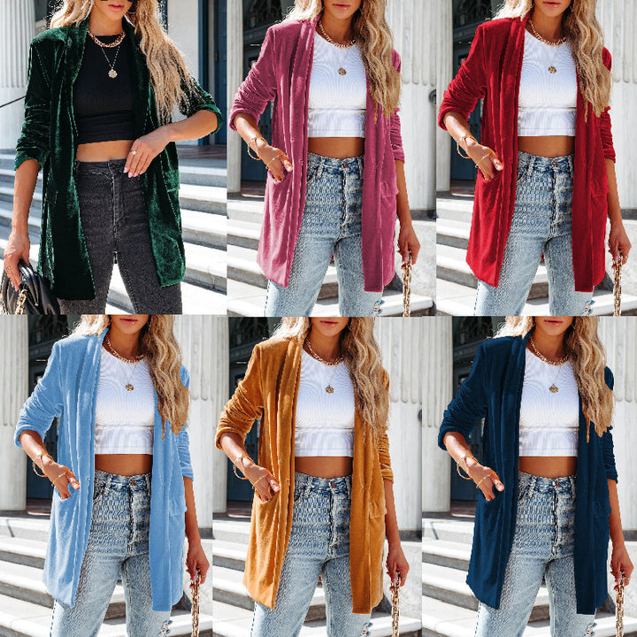 Damen lässiger Longcardigan mit seitlichen Taschen und offenem Schnitt Drune