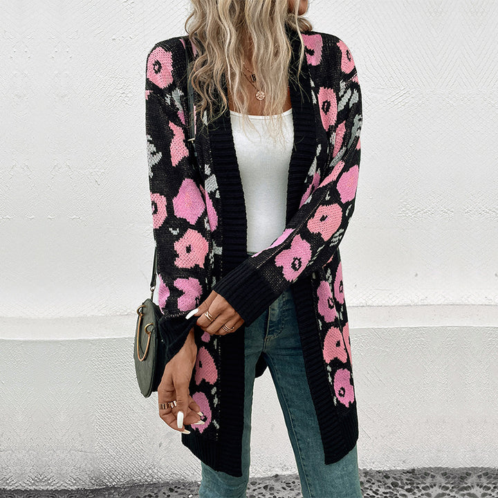Damen Strickjacke mit floralem Muster und offenem Schnitt Drune