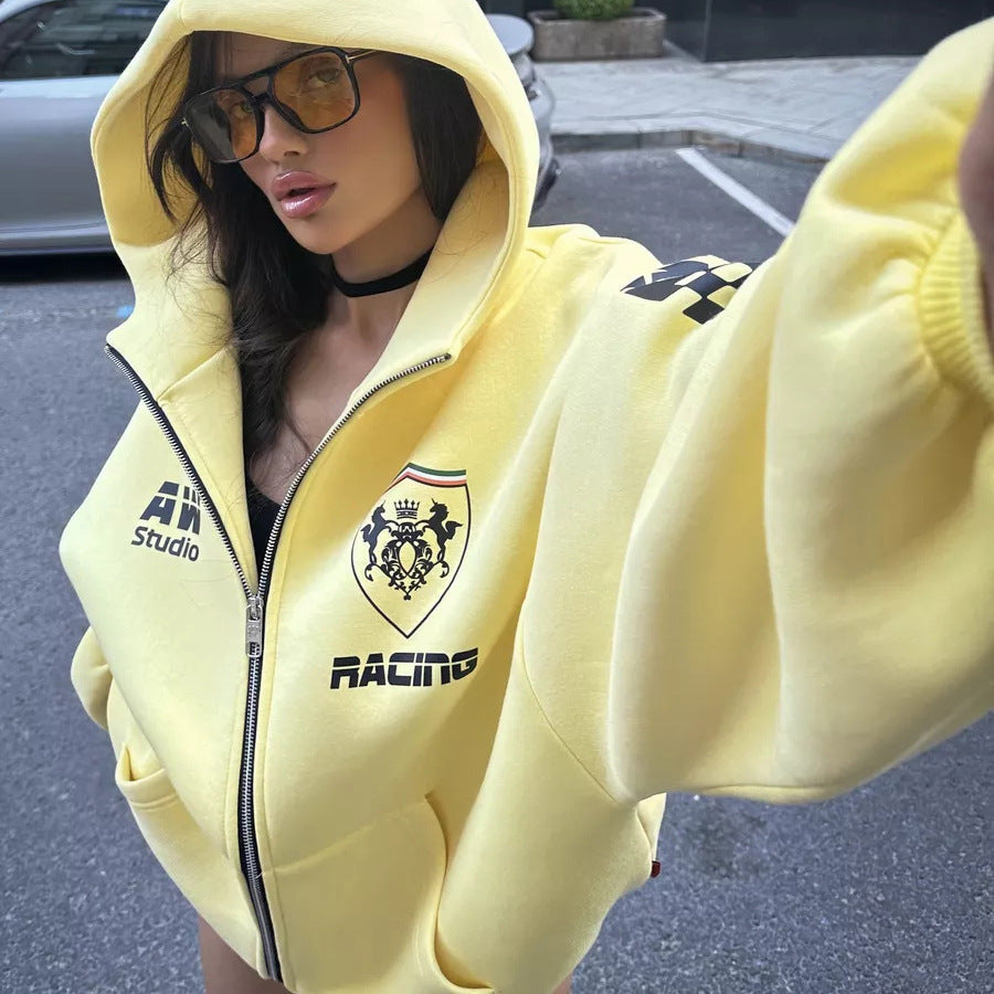 Damen oversized Kapuzenjacke mit grafischem Racing-Design Drune