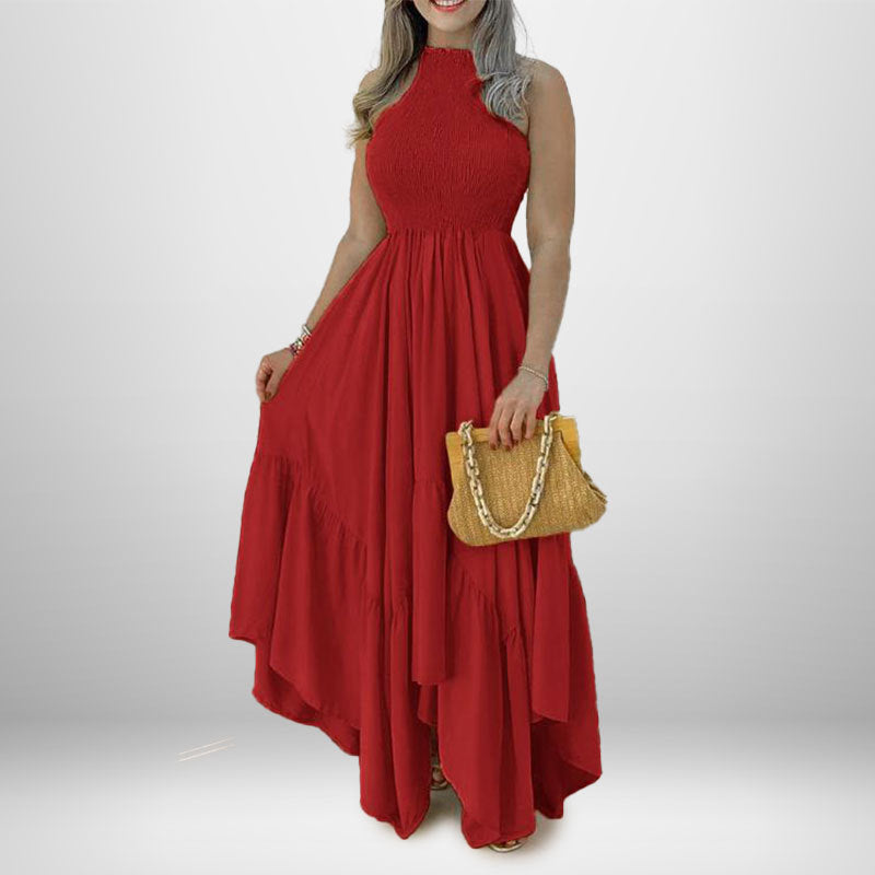 Damen Maxikleid mit hochgeschlossenem Design und voluminösem Rock Drune