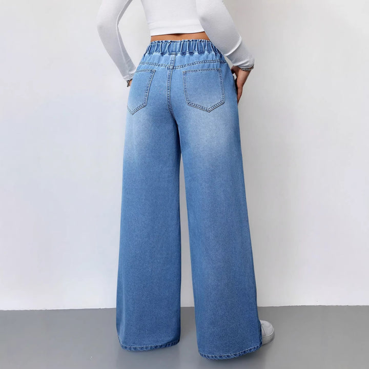 Damen Weit geschnittene Denim-Hose mit elastischem Bund und praktischen Taschen Drune