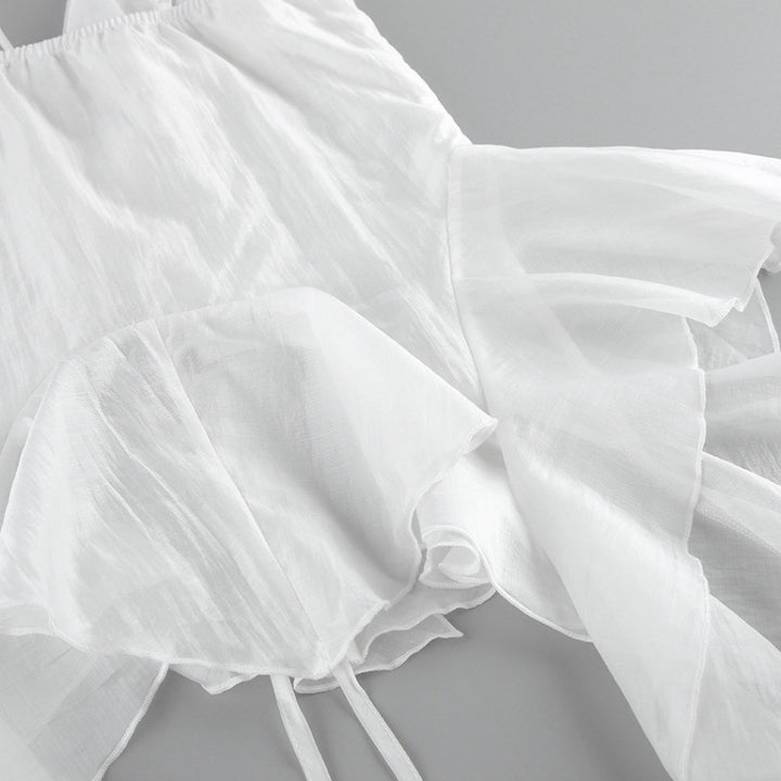 Damen ärmelloses Strandkleid mit Schnürung und schwingendem Saum Drune