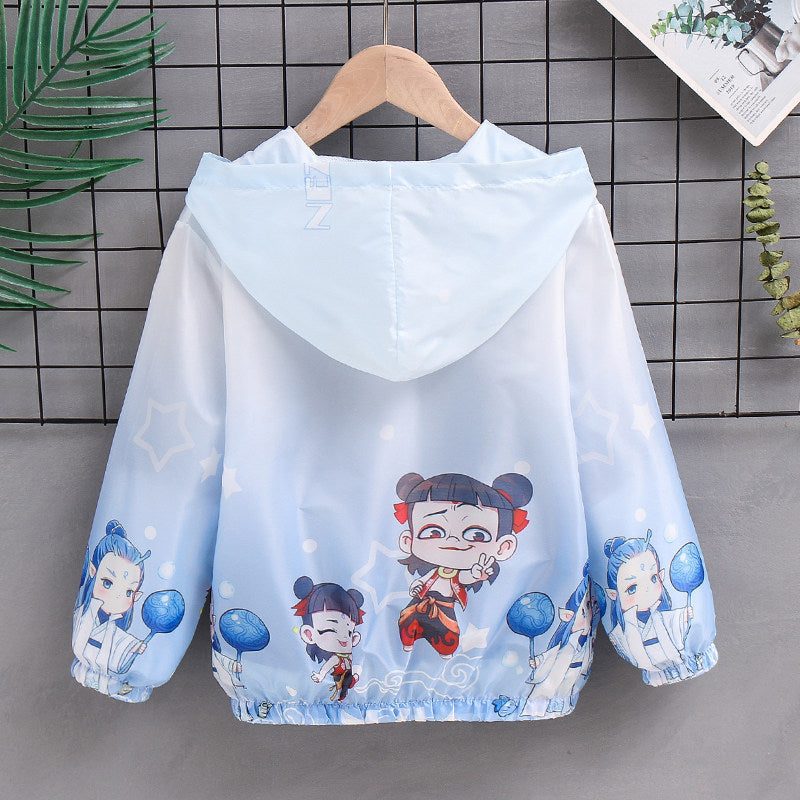 Unisex nan leichte Kinderregenjacke mit Kapuze und Cartoonmotiv wasserabweisend winddicht Drune