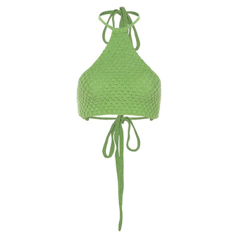 Damen gehäkeltes Crop-Bikini-Top mit verstellbaren Bindebändern Drune