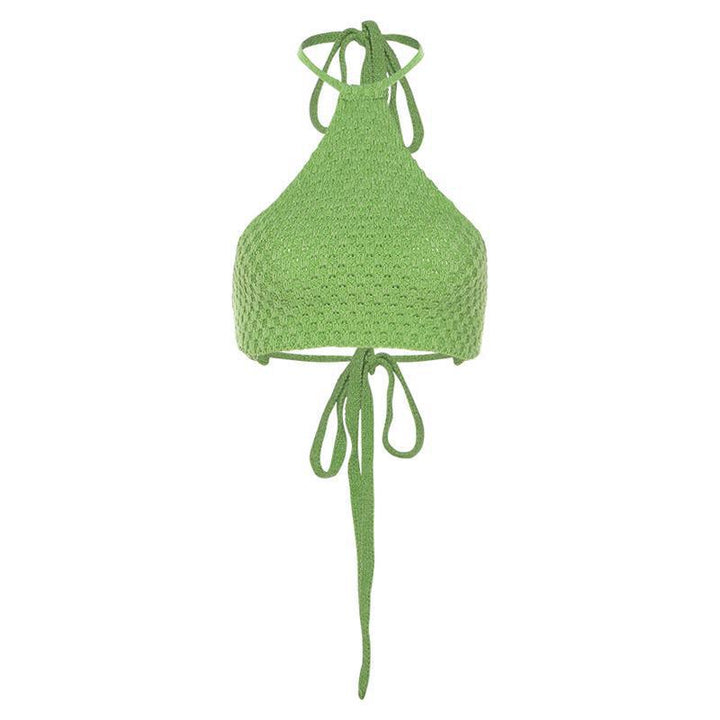 Damen gehäkeltes Crop-Bikini-Top mit verstellbaren Bindebändern Drune