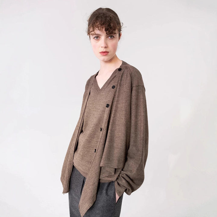 Damen lässiger Strickcardigan mit asymmetrischem Schnitt und Knopfdetails Drune