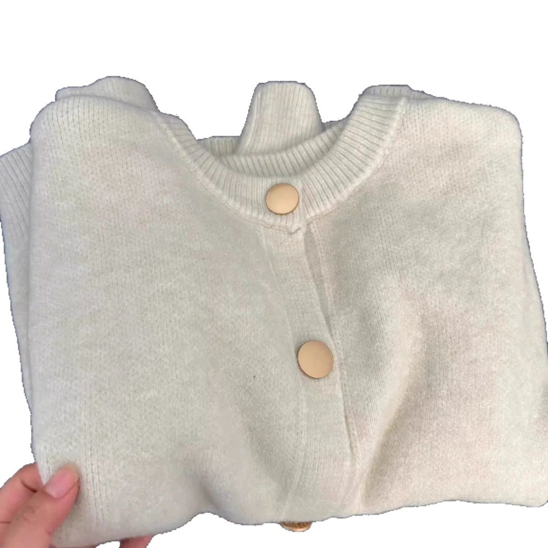 Damen Fluffy Strickjacke mit großen Knöpfen Drune