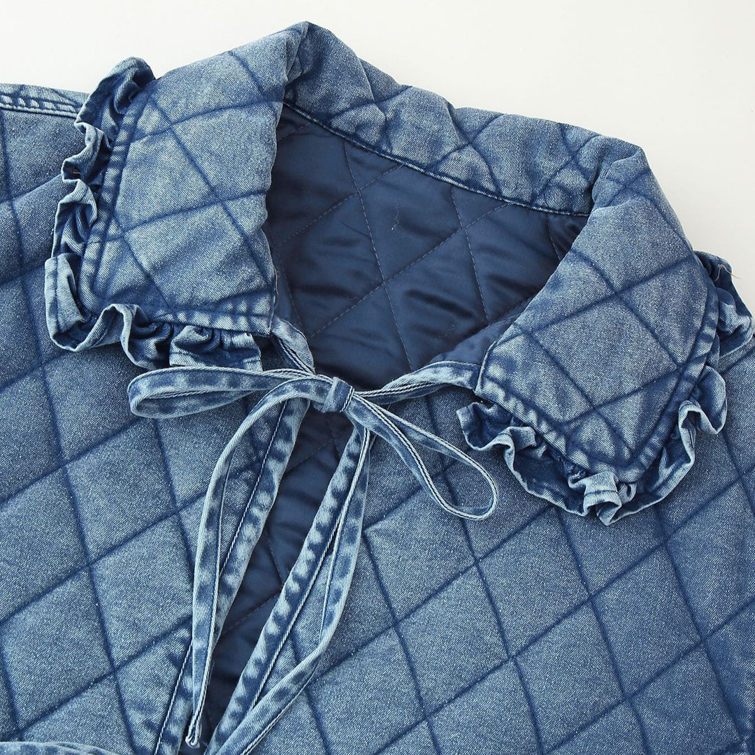 Damen gesteppte Utility-Jacke mit elegantem Kragen und Rüschendetails Drune