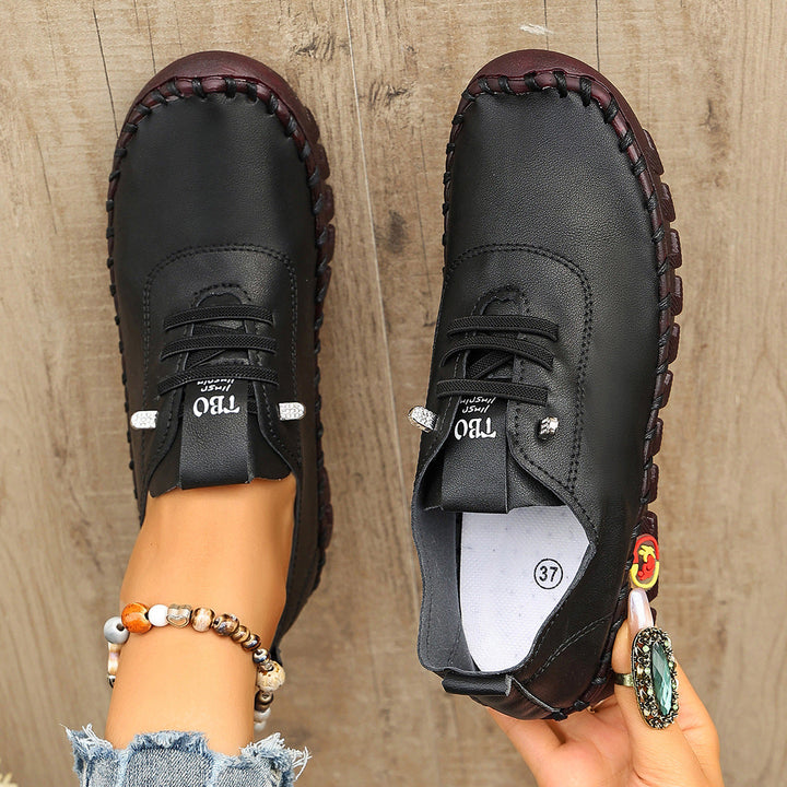 Damen Freizeit-Leder-Sneaker mit elastischen Schnürsenkeln und rutschfester Sohle Drune