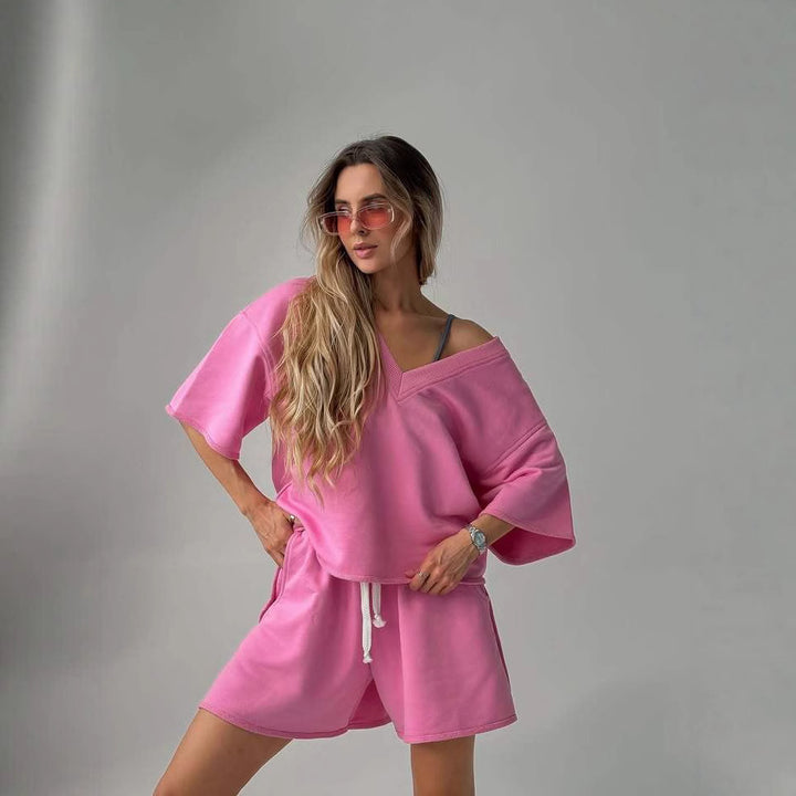 Damen lässiges Oberteil und Shorts Set mit übergroßem Schnitt und schneller Trocknung Drune