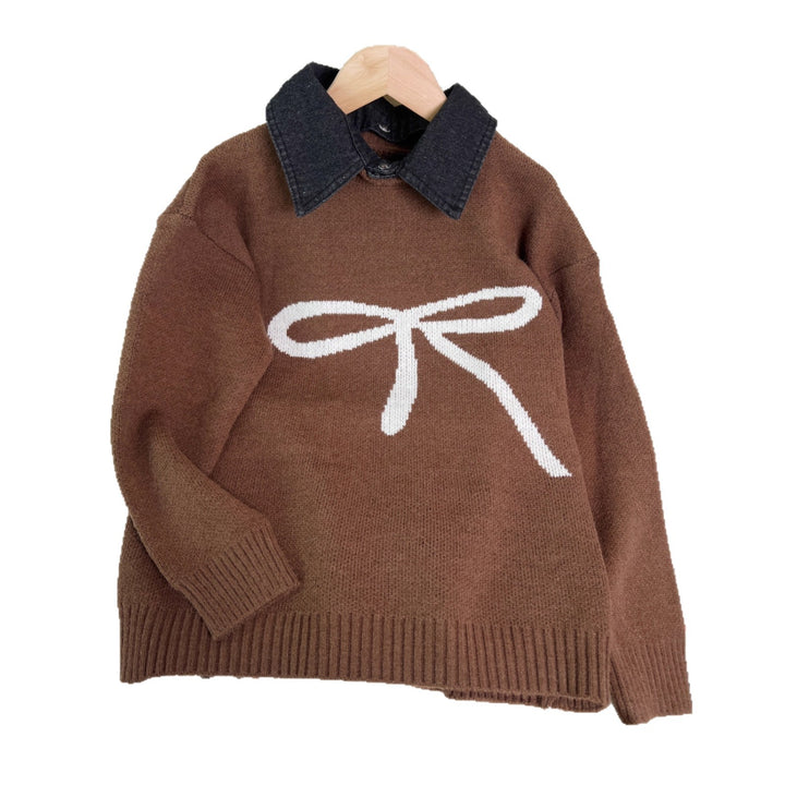 Damen kuscheliger Pullover mit schickem Schleifenmotiv Drune