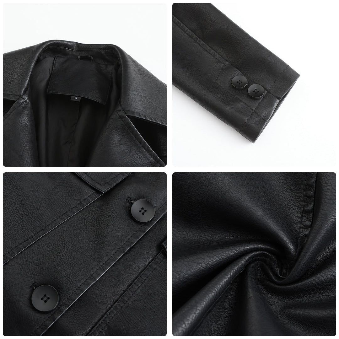 Damen modischer Kunstlederblazer mit praktischen Taschen Drune