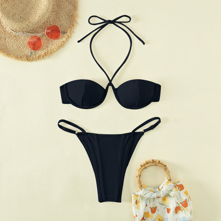 Damen Bandeau-Bikini mit stilvollem Tierdruck und raffinierter Schnürung Drune