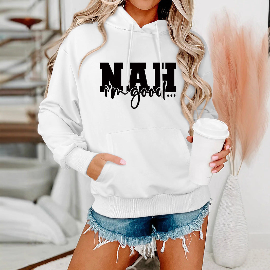 Damen Kapuzenpullover mit motivierendem Schriftzug und bequemer Passform Drune