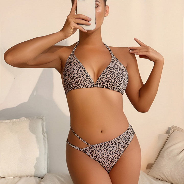 Damen Triangel-Bikini mit verstellbaren Trägern und modischem Leopardenmuster Drune