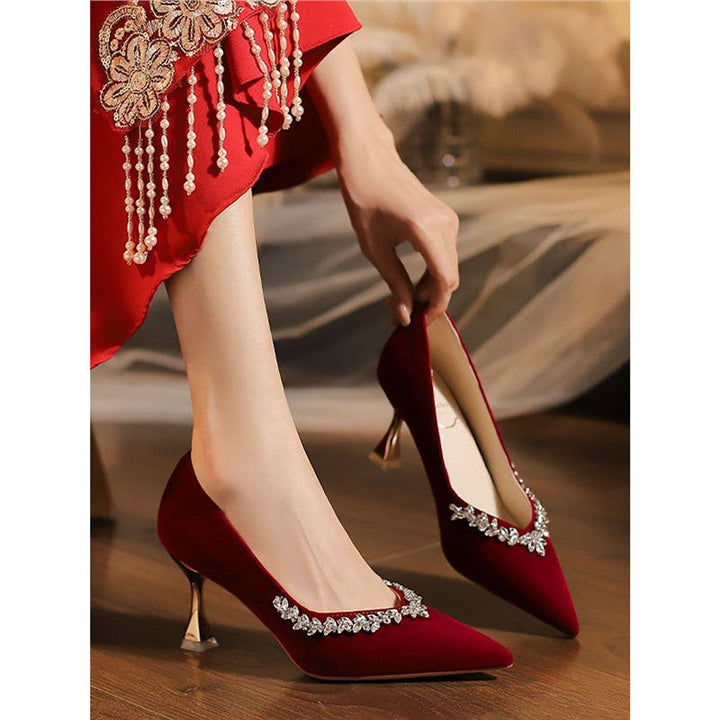 Damen elegante spitze Pumps mit Kristallverzierung Drune