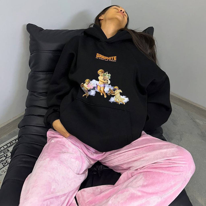 Damen Oversized Kapuzenpullover mit kreativem Druck und lässigem Schnitt Drune