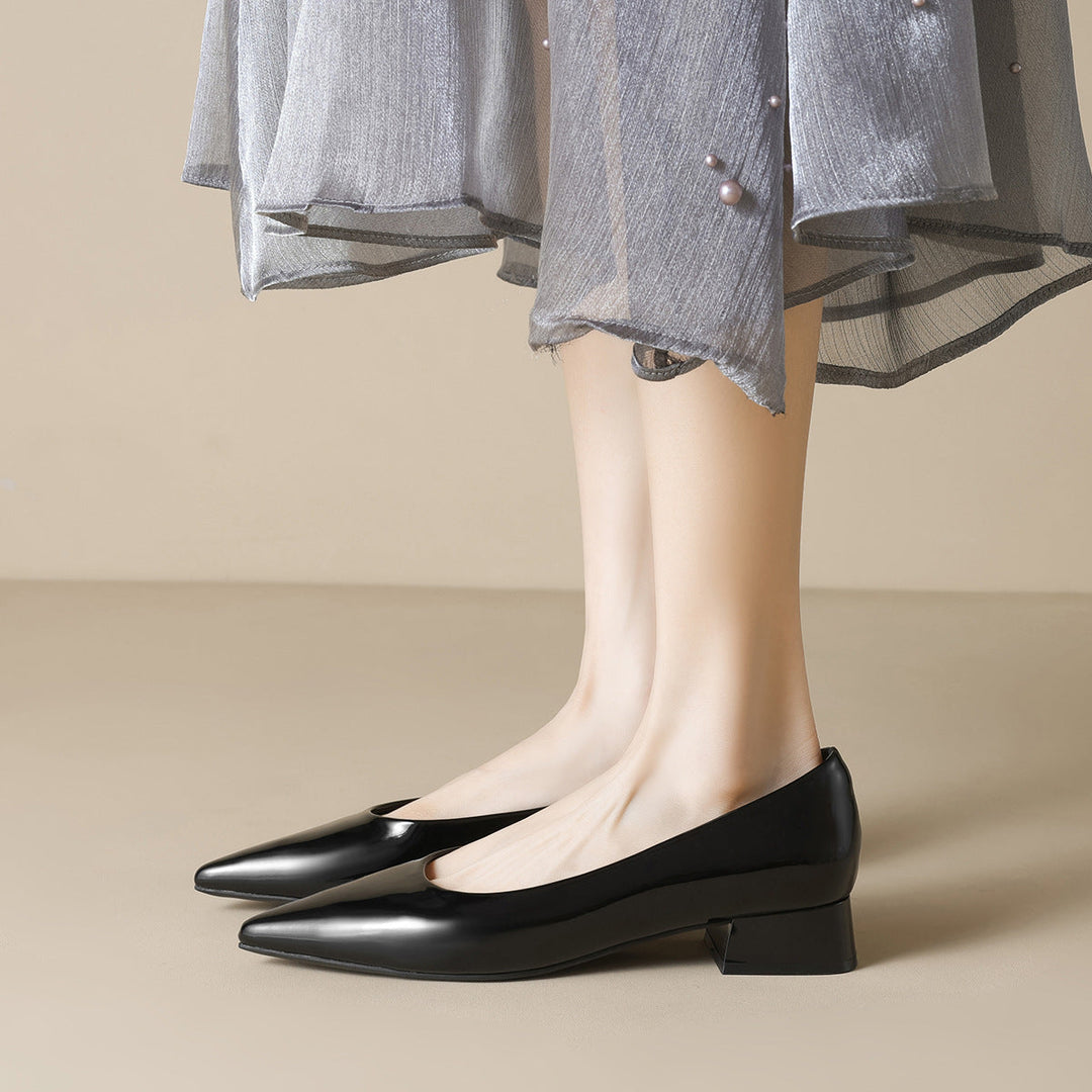 Damen elegante Ballerinas mit spitzem Zehenbereich und komfortablem Blockabsatz Drune