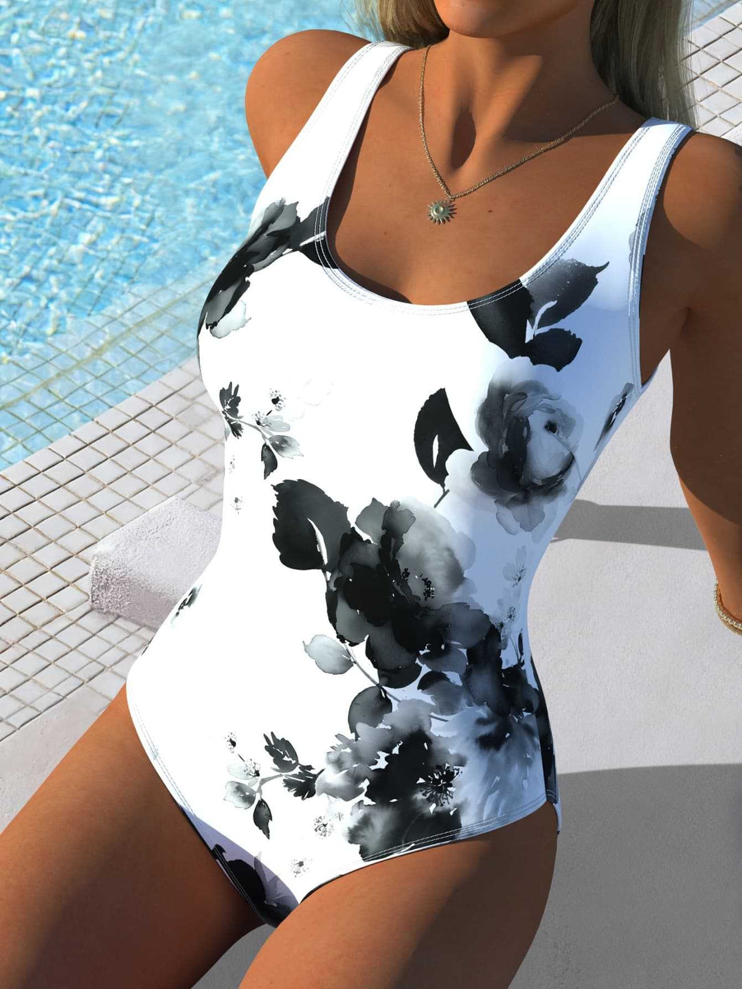 Damen Badeanzug mit kreativem Grafikdesign und hohem Beinausschnitt Drune