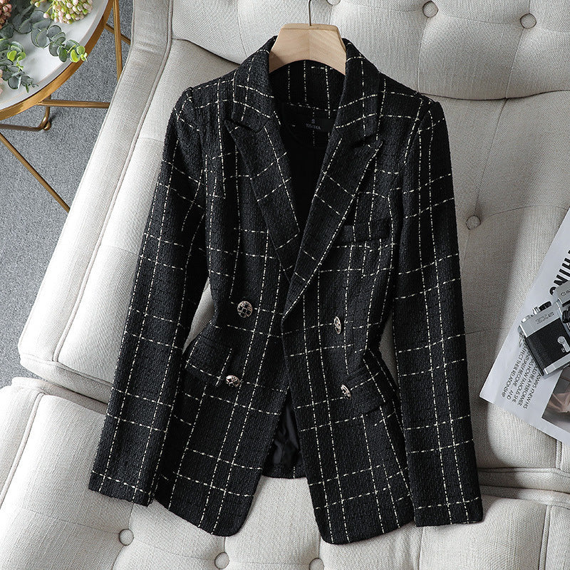 Drune | Blazer Taillierte Passform Strukturiertes Tweed Doppelreihig mit Knöpfen