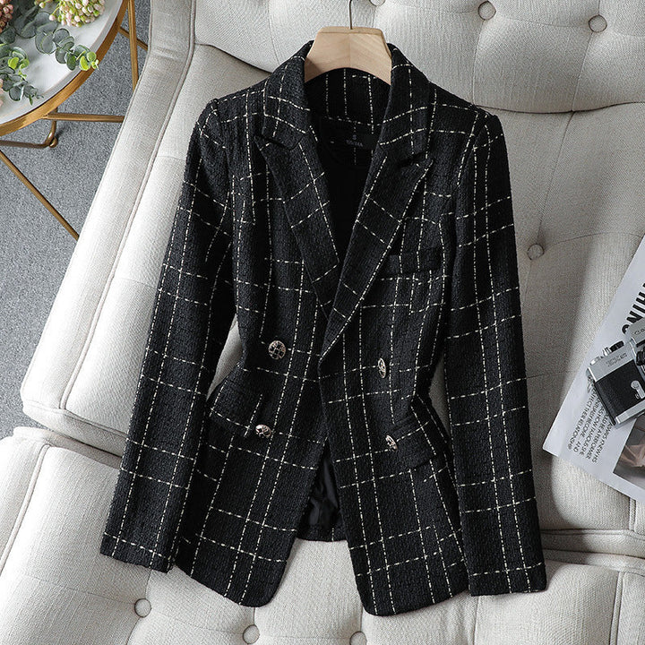 Drune | Blazer Taillierte Passform Strukturiertes Tweed Doppelreihig mit Knöpfen